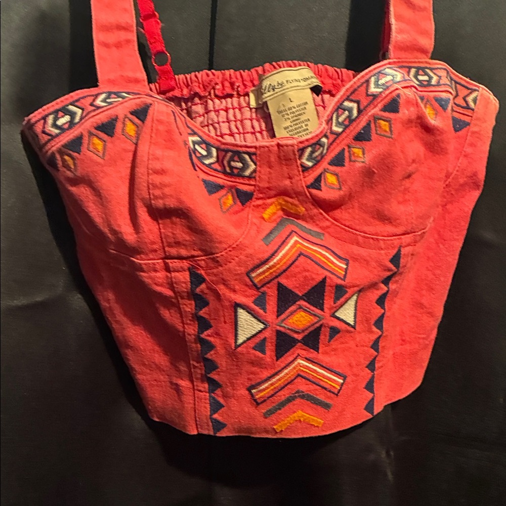 Flying Tomato Red Embroidered Crop Top - Picture 3 of 4